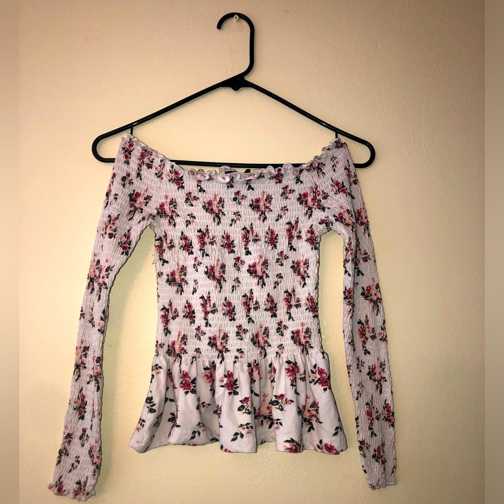 Orange Riss S Long Sleeve Fitted White Floral Blouse